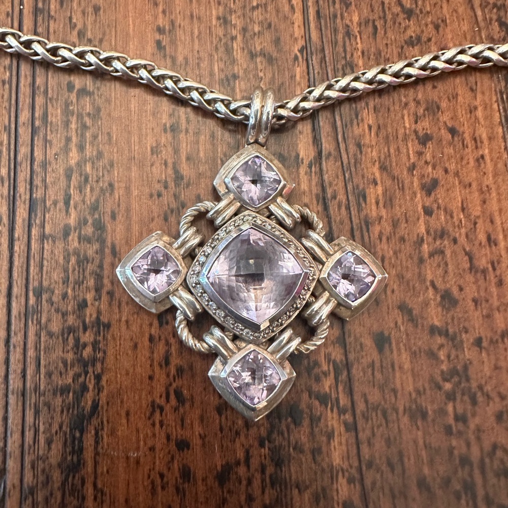 David Yurman Silver Necklace with Light Pink Gemstones